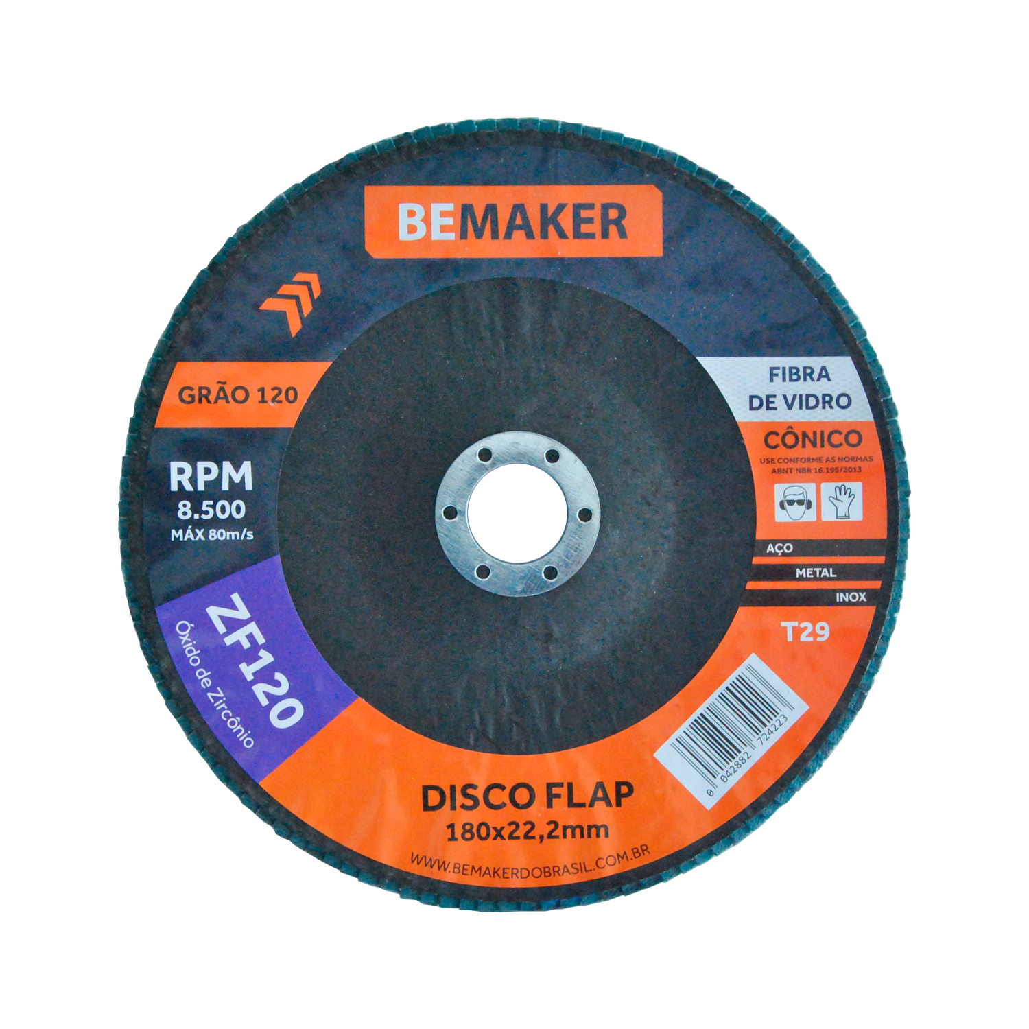 Disco Flap Cônico de Fibra de Vidro-Zircônio - 180x22,2mm ZF120